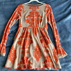 Free People Orange and Cream Floral Dress